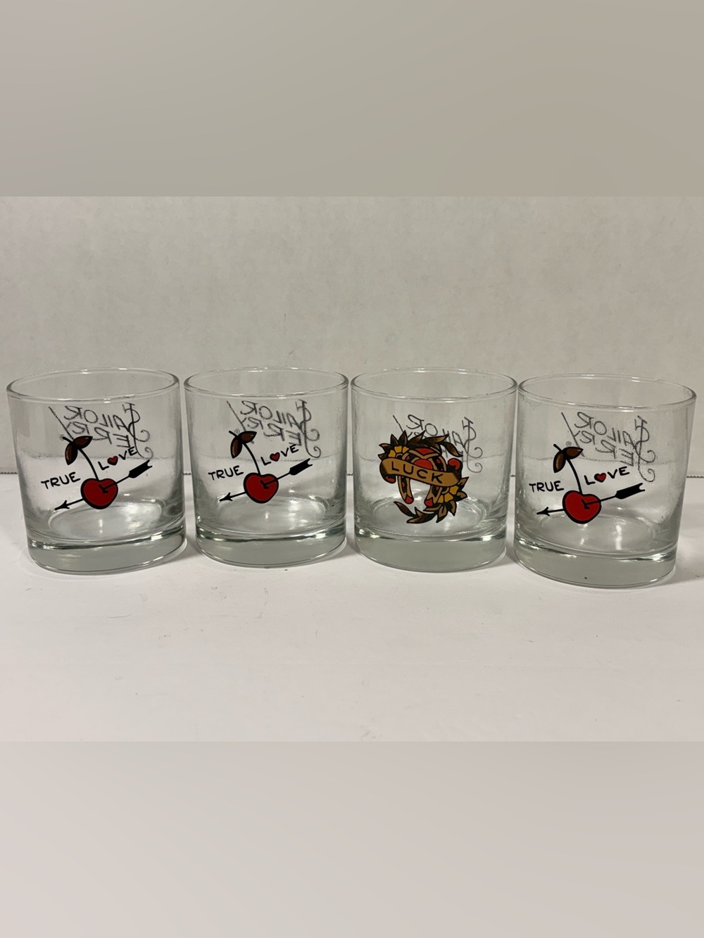 Sailor Jerry Tattoo Whiskey Rocks Glasses Set of 4 True Love Luck